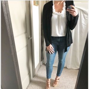 Ella Moss Black Braided Neckline Detail Cardigan